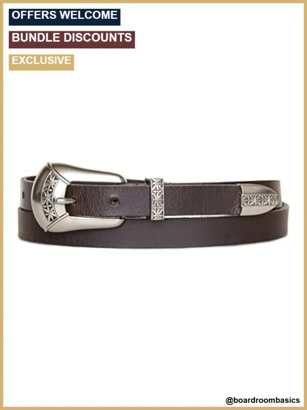 Leather Western Belt with Metal Roller Buckle - Classic Vintage Style